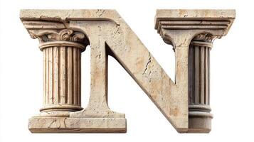 timeless letter N stands proudly, crafted with an antique column texture that highlights its historic elegance. The contrasting white background emphasizes its artistic design. photo