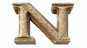 Crafted from ornate materials, this letter N displays a captivating antique column texture, evoking a sense of timeless elegance on a bright backdrop. photo