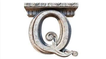 striking letter Q displays intricate details reminiscent of classic architecture, featuring an antique column texture photo