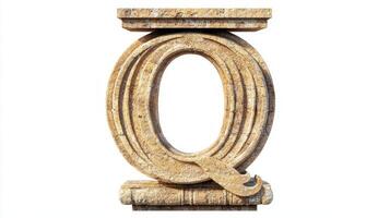 striking letter Q showcases a detailed antique column texture, beautifully isolated on a white background, offering a unique artistic flair and vintage aesthetic. photo