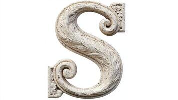 striking letter S features intricate antique column textures, beautifully showcasing detailed craftsmanship against a bright white background, ideal for creative designs. photo