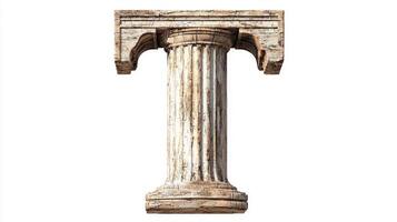 artistic piece captures the letter T, expertly designed with an antique column texture, set against a pristine white background, showcasing classic artistry. photo