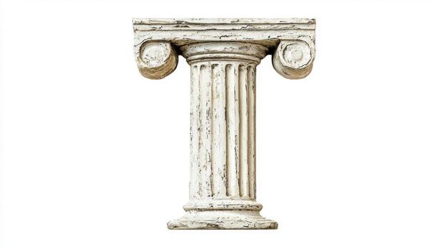 letter T stands tall and proud, designed with intricate antique column textures, creating a unique blend of classical elegance and modern design against a white backdrop. photo