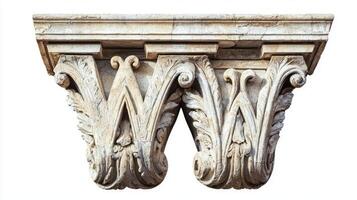 Admire the intricately designed letter W, featuring a timeless antique column texture. The ornate details create a striking focal point in a minimalist setting. photo