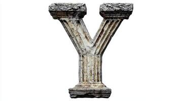 beautifully crafted letter Y showcases an antique column texture, exuding elegance and history, set against a clean white backdrop for striking contrast. photo