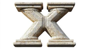 beautifully crafted letter X features an antique column texture, highlighting intricate design and craftsmanship. This unique piece stands out with its classic appeal. photo