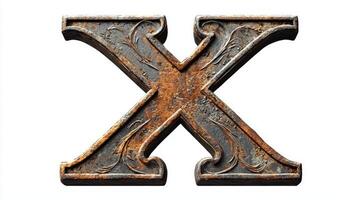 letter X, crafted with an antique column texture, stands out with intricate details against a crisp white background, perfect for artistic use and creative expressions. photo