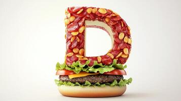 Delight in a creatively designed Letter D made from hamburger ingredients featuring a blend of textures and colors that bring a fun twist to mealtime. photo