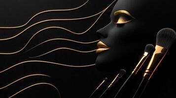 artistic composition features a striking female silhouette decorated with shimmering golden lines. photo
