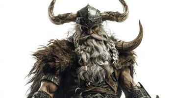 Balder the Scandinavian god displaying his powerful presence with distinctive armor and features. The background is pure white. photo