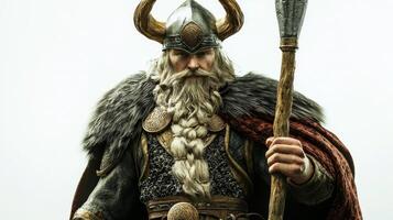 Balder the Scandinavian god of light beauty and purity is depicted with ornate armor a majestic cape and a powerful pose that captures his essence. photo