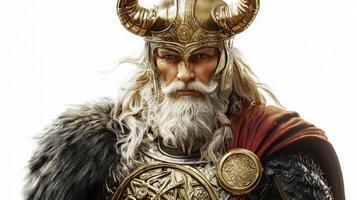 visual representation captures Balder revered among Scandinavian gods adorned in ornate armor with a striking presence embodying strength and nobility. photo