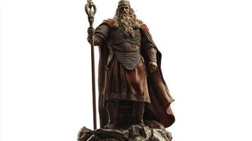 detailed figure of Baldr the Scandinavian god is depicted with a majestic presence holding a staff. His intricate attire showcases elements of Norse mythology. photo