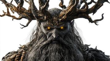 depiction presents Chernobog a Scandinavian god known for embodying darkness and chaos. His fierce expression intricate details and towering presence evoke a sense of wonder and awe. photo