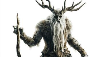 Chernobog stands imposing with antlers and a long beard embodying the essence of Scandinavian mythology. His detailed features highlight the rich cultural heritage associated with ancient gods. photo
