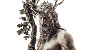 Eir the goddess associated with healing in Scandinavian mythology showcasing her majestic presence with natural elements and strong features enveloped in an aura of serenity. photo