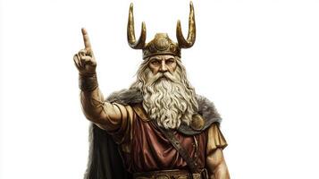Forseti the Scandinavian god of justice and reconciliation stands confidently with his hand raised embodying wisdom and authority in a striking lifelike portrayal. photo