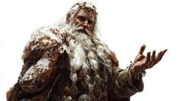 Forseti Scandinavian god known for his wisdom and justice stands with regal expression adorned in traditional attire showcasing intricate details and a majestic presence. photo