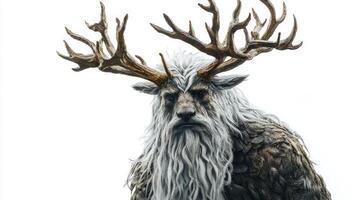 Forseti is portrayed with majestic antlers and a long white beard exuding wisdom and justice. This remarkable representation emphasizes his significance in Scandinavian mythology. photo