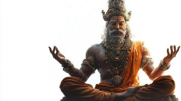 indian god Shiva Purana is portrayed in a strikingly realistic manner against a white backdrop capturing his strength and calm demeanor photo
