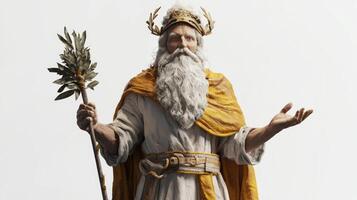 Modi stands confidently with a noble posture adorned with a crown and a cloak conveying strength and wisdom surrounded by an aura of mythology. photo