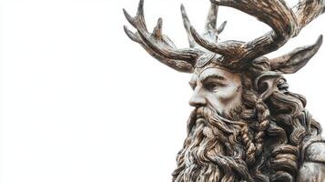 Jordán el Dios de el mar y viento desde escandinavo mitología presentando su impresionante cornamenta y intrincado barba en contra un limpiar blanco antecedentes. foto