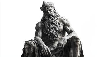 sorprendentes representación de Jordán el Dios mar y viento en nórdico mitología caracteristicas fuerte musculatura y intrincado barba simbolizando fuerza y sabiduría. foto