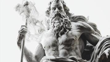 Scandinavian god Ran in a striking stance brandishing a staff while exuding an aura of strength and mythology set against a plain white background. photo