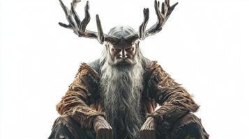 Scandinavian god Ran in powerful stance featuring intricate antlers and a long beard evoking an ancient mythological essence. photo