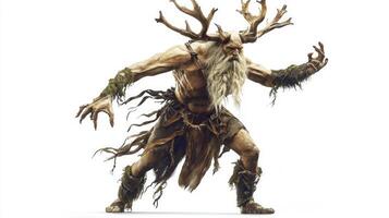 portrayal features Ran Scandinavian god with antlers and an earthy outfit emphasizing his connection to nature and mythology in a striking lifelike manner. photo