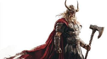 Sif the goddess from Scandinavian mythology embodies strength and beauty adorned in traditional warrior attire showcasing her connection to nature and power. photo