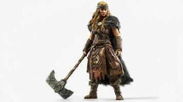 powerful portrayal of the goddess Sif from Scandinavian mythology showcasing her fierce presence and intricate armor details. She confidently holds an axe. photo