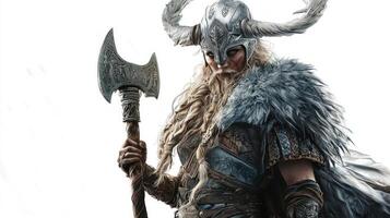 Sif a vital figure in Scandinavian mythology showcasing her strength and warrior spirit while holding an axe embodying her connection to fertility and family. photo