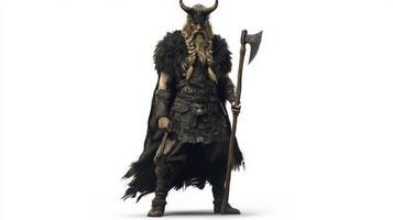 striking representation of Sif the Scandinavian god clad in detailed armor wielding an axe and displaying a fierce expression embodying strength and valor. photo