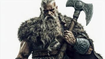 portrayal depicts Tyr a powerful Scandinavian god known for his bravery and strength holding a formidable axe ready for battle and embodying warrior spirit. photo