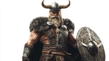 detailed depiction of Tyr the brave Scandinavian god of war seen in his iconic armor with a shield emphasizing his strength and valor. photo