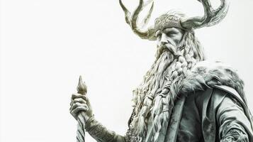 Ullr the Scandinavian god of hunting and winter is portrayed with a majestic bearing holding a spear and adorned in traditional attire photo