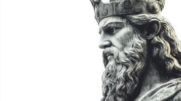 The image presents a lifelike representation of Vidar known as the vengeful son of Odin capturing the majestic details of his crowned head and fierce expression conveying his strength. photo