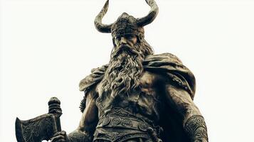 artwork represents Vidar a powerful Scandinavian deity associated with vengeance and silence. His imposing figure is accentuated by intricate details showcasing mythical attributes. photo