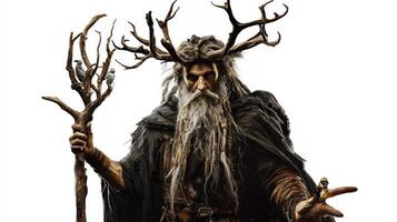 Chernobog the Slavic god of darkness is depicted with imposing antlers and a flowing beard embodying ancient lore in a hauntingly realistic manner. photo