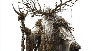 portrayal showcases Chernobog the Slavic god of darkness depicted with antlers and a weathered staff. His stature evokes the power of ancient mythology. photo