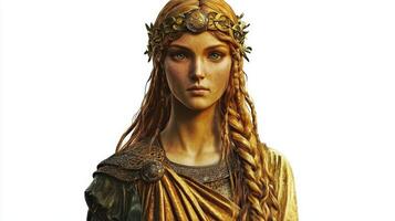 artwork features Frigg the powerful Scandinavian goddess portrayed with intricate details long braided hair and an ornate crown embodying elegance and authority. photo
