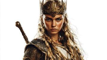 representation Idunn features her striking golden hair and crown highlighting her role the goddess of youth and fertility surrounded by symbols of vitality and nature. photo
