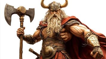 striking portrayal captures Magni the Scandinavian god showcasing his formidable presence and strength while wielding an axe embodying the essence of heroism. photo