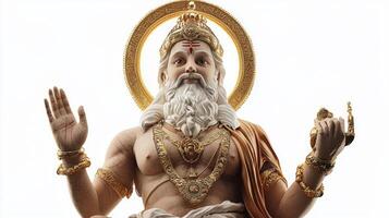 indian god Shiva Purana stands confidently showcasing a powerful presence. His intricate attire and striking features are beautifully highlighted against a pure white background. photo