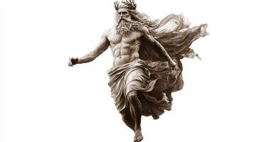 Scandinavian god Ran in a powerful stance showcasing his flowing garments and majestic presence set against a stark white backdrop. photo