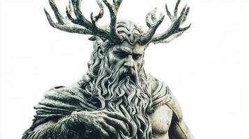 piece features the Scandinavian god Ran in a realistic representation highlighting intricate details of his antlers and flowing beard rooted in ancient mythology. photo