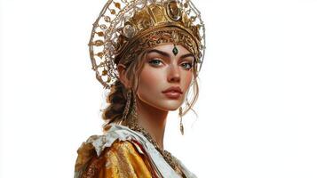image features the Slavic goddess Mara elegantly portrayed in traditional attire with intricate details symbolizing her importance in Slavic mythology and folklore. photo