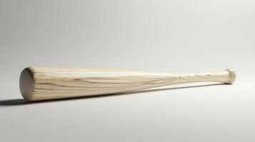 artistic layout showcases a baseball bat laid flat on a white background emphasizing the intricate wood grain and logo details under bright studio lighting. photo
