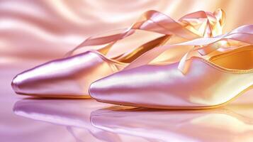 striking display features ballet pointe shoes with delicately tied satin ribbons highlighting the craftsmanship and artistry essential for dancers in a studio setting. photo